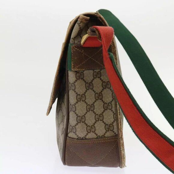 GUCCI GG Canvas Web Sherry Line Shoulder Bag Beige Red Green Auth - Picture 12 of 16